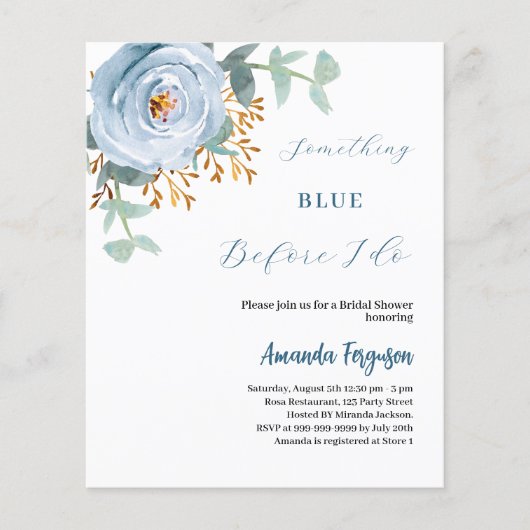Etwas blaues Blumen Bridal Dusche Einladung (Vorderseite)