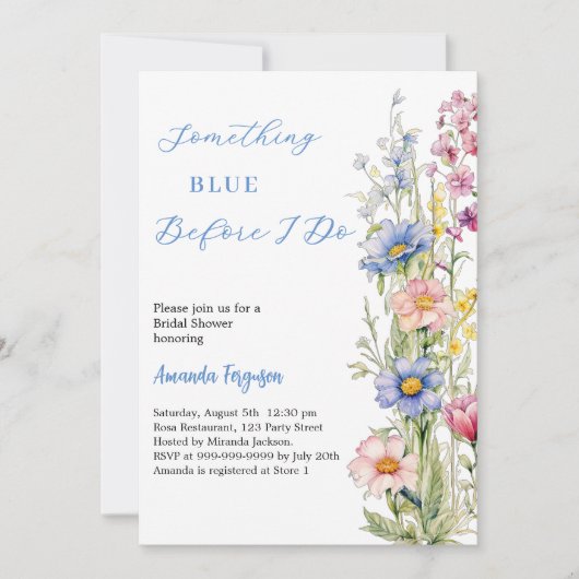 Etwas blaues blumenrosa lila Brautparty Einladung (Vorderseite)