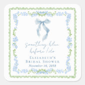 Etwas Blaues Bogen Brautparty Quadratischer Aufkleber (Vorderseite)