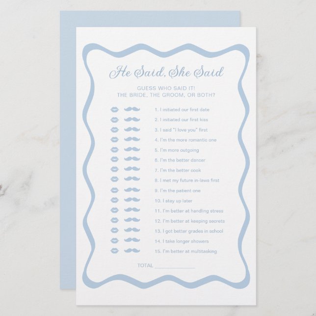 Etwas blaues Brautparty, das er sagte, sie sagte G (Vorne/Hinten)