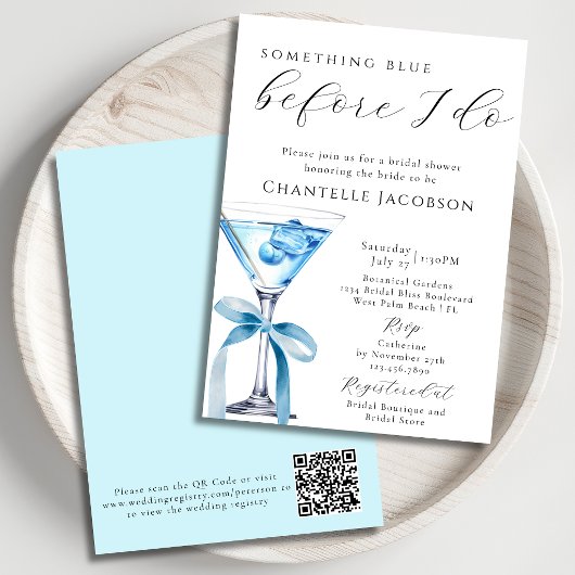 Etwas Blaues Chic Martini QR Code Brautparty  Einladung
