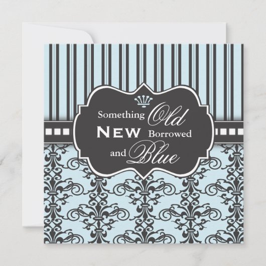 Etwas blaues Damast-u. Streifen-Brautparty Einladung (Vorderseite)