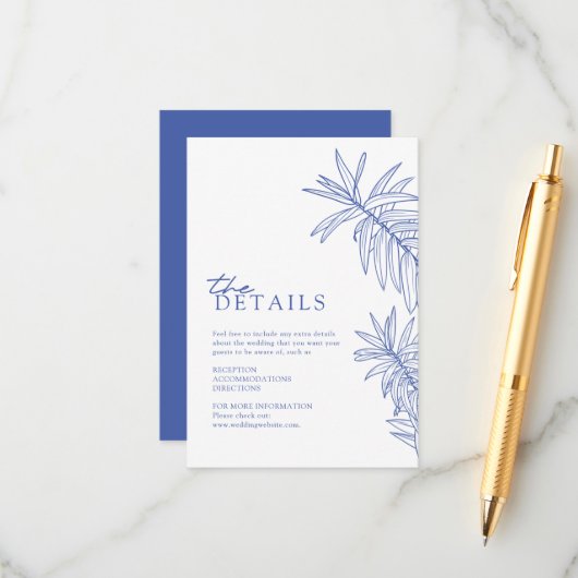 Etwas Blaues elegantes botanisches Blätter Details Begleitkarte (Vorderseite/Rückseite Beispiel)