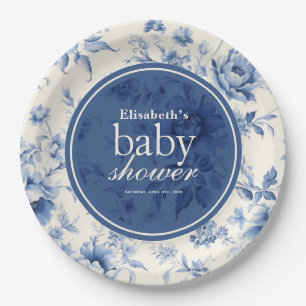 Etwas Blaues Florales Französisches Toile Babyshow Pappteller