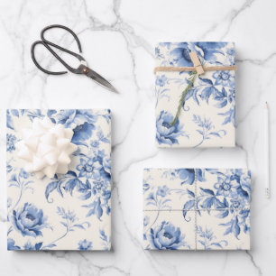 Etwas Blaues Florales Französisches Toile Chinoise Geschenkpapier Set
