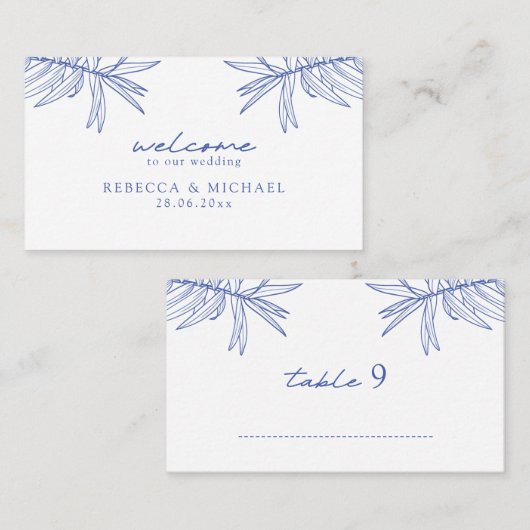 Etwas Blaues Handgezeichnetes botanisches Flat Platzkarte (Vorne/Hinten)