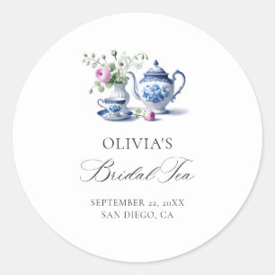 Etwas Blaues Toile Rahmen Flora Braut Tea Shower Runder Aufkleber
