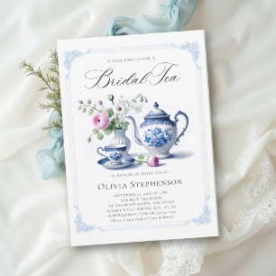 Etwas Blaues Toile-Rahmen Flora-Bridal-Tea-Shower Einladung