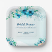 Etwas Blaues Wasserfarben Florales Brautbad Pappteller (Vorderseite)