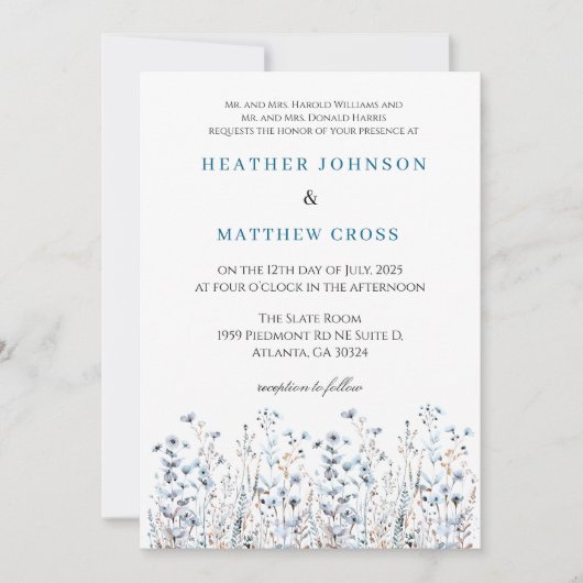 Etwas Blaues Wildblume Hochzeit Einladung (Vorderseite)