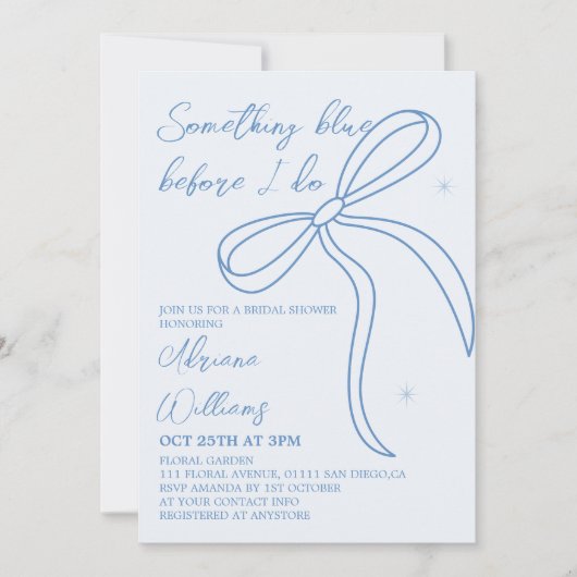 Etwas Blue Bow Brautparty Einladung (Vorderseite)