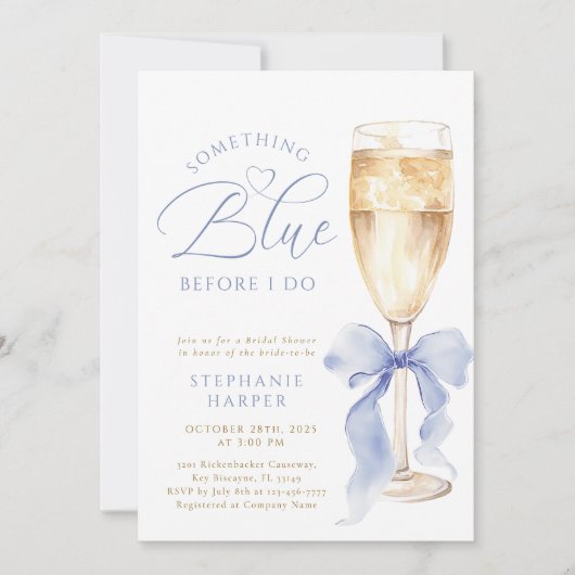 Etwas Blue Bow Brautparty Einladung (Vorderseite)