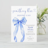 Etwas Blue Bow Brautparty Einladung (Stehend Vorderseite)