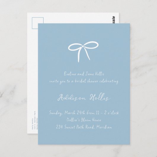 Etwas Blue Bow Brautparty Postkarte (Vorne/Hinten)