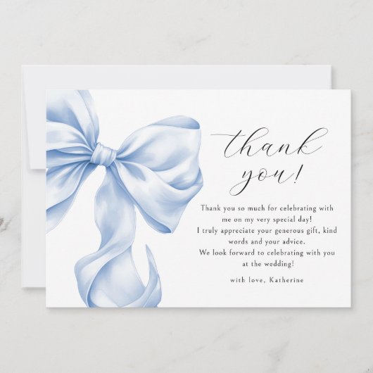 Etwas Blue Bow Brautparty Vielen Dank Karte (Vorderseite)