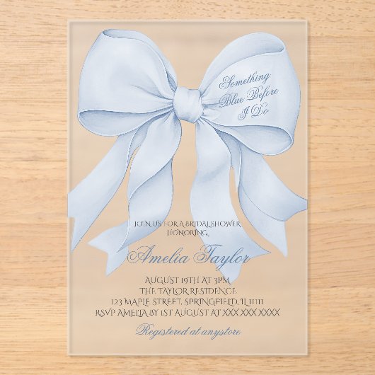Etwas Blue Bow Bridal Dusche Einladung (Vorderseite)