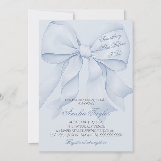 Etwas Blue Bow Bridal Dusche Einladung (Vorderseite)