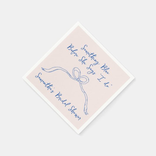 Etwas Blue Bow Hand Drawing Brautparty Serviette (Ecke)