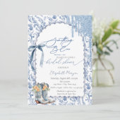 Etwas Blue Bow Tropfens Cowboy Boots Floral Einladung (Stehend Vorderseite)