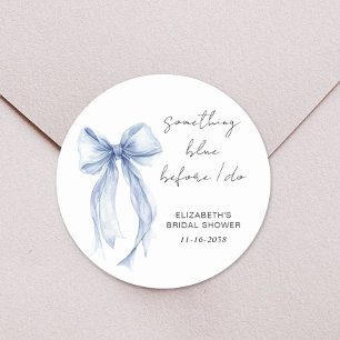 Etwas Blue Bow Watercolor Brautparty Runder Aufkleber