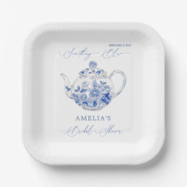 Etwas Blue Brautparty Toile Teapot Pappteller