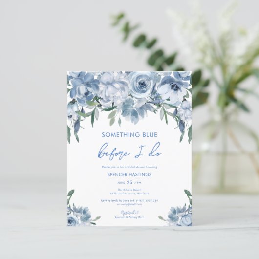 Etwas Blue Budget Bridal Dusche Einladung (Stehend Vorderseite)