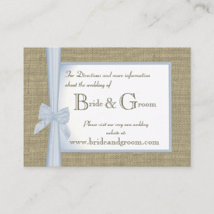 Etwas Blue Burlap und Bow Wedding Web Info Begleitkarte