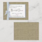 Etwas Blue Burlap und Bow Wedding Web Info Begleitkarte (Vorne/Hinten)