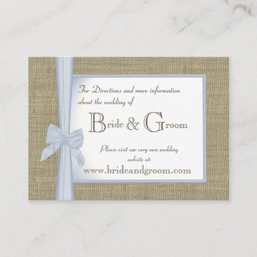Etwas Blue Burlap und Bow Wedding Web Info Begleitkarte (Vorderseite)