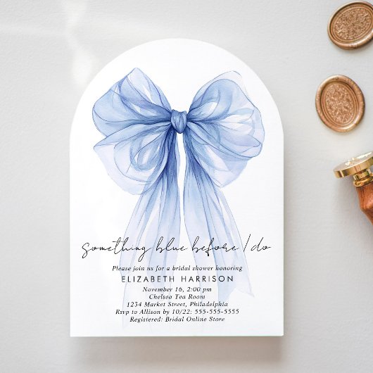 Etwas Blue Coquette Bow Arch Brautparty Einladung