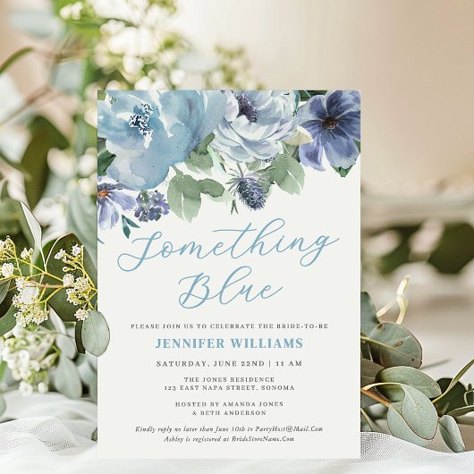 Etwas Blue Dusty Blue Floral Brautparty Einladung