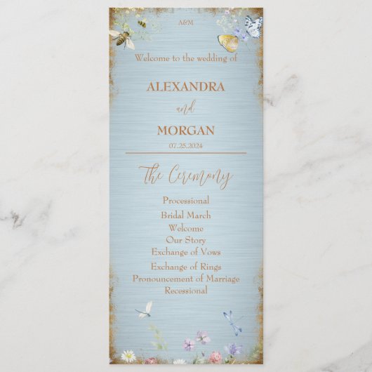 Etwas Blue Elegante Wildblume Hochzeitsprogramm Programm (Vorderseite)