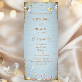 Etwas Blue Elegante Wildblume Hochzeitsprogramm Programm