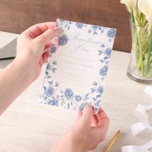 Etwas Blue Elegantes Chinoiserie Brautparty Pergament Einladungen
