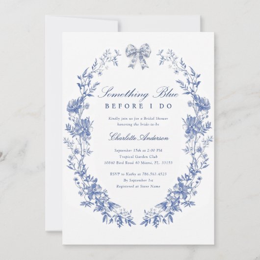 Etwas Blue Floral Brautparty Einladung (Vorderseite)