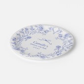 Etwas Blue Floral Brautparty Pappteller (Schrägansicht)