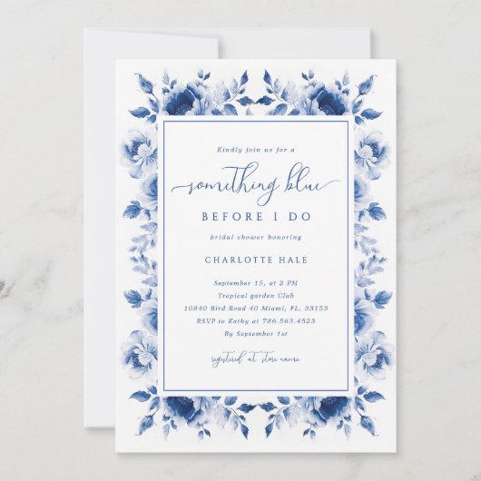 Etwas Blue Floral Bridal Dusche Einladung (Vorderseite)