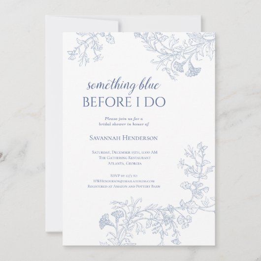 Etwas Blue Floral Bridal Dusche Einladung (Vorderseite)