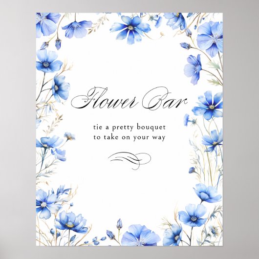Etwas Blue Floral Frame Calligrafy Blume Bar Poster (Vorne)