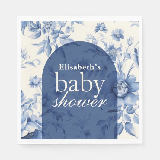 Etwas Blue Floral French Toile Baby Dusche Serviette (Vorderseite)