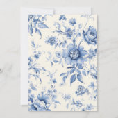 Etwas Blue Floral French Toile Brautparty Einladung (Rückseite)