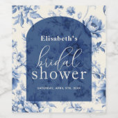 Etwas Blue Floral French Toile Brautparty Weinetikett (Einzelnes Label)