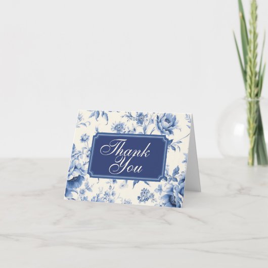Etwas Blue Floral French Toile Chinoiserie Dankeskarte (Vorderseite)
