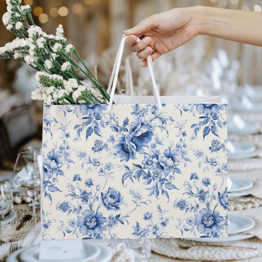 Etwas Blue Floral French Toile Chinoiserie Große Geschenktüte