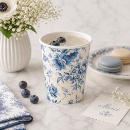 Etwas Blue Floral French Toile Chinoiserie Pappbecher