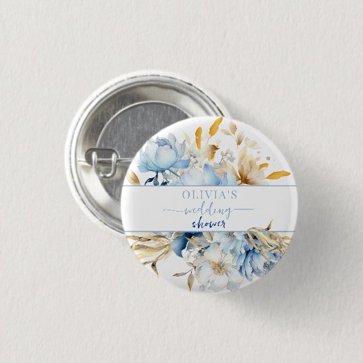 Etwas Blue Floral Gold Polterabend Button (Vorne & Hinten)
