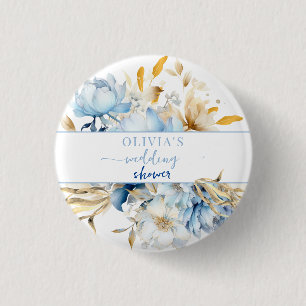 Etwas Blue Floral Gold Polterabend Button