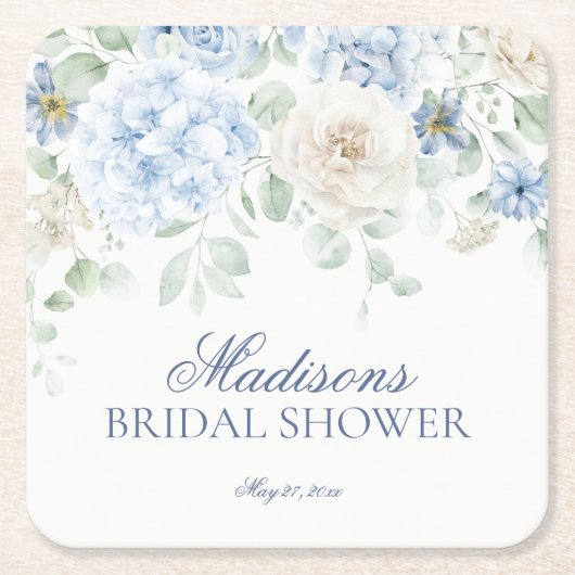 Etwas Blue Floral Hydrangea Brautparty Rechteckiger Pappuntersetzer (Vorderseite)