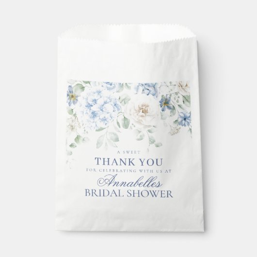 Etwas Blue Floral Hydrangea Bridal Dessert Geschenktütchen (Vorderseite)