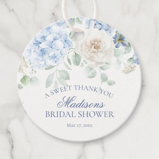 Etwas Blue Floral Hydrangea Bridal Show Circle Geschenkanhänger (Vorderseite)